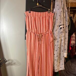 Striped orange sleeveless Jumpsuit